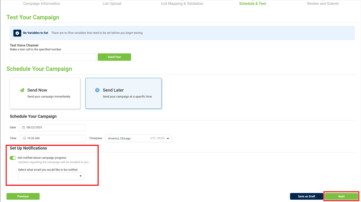 set up notifications section