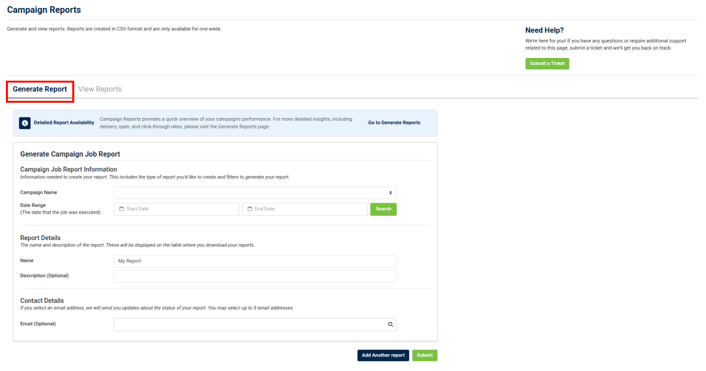 campaign reports in the missio reports tab