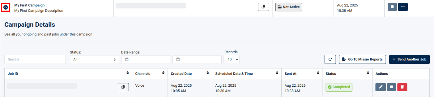 campaign details drop-down