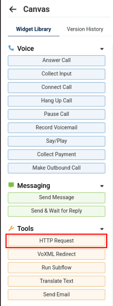step one of HTTP request widget