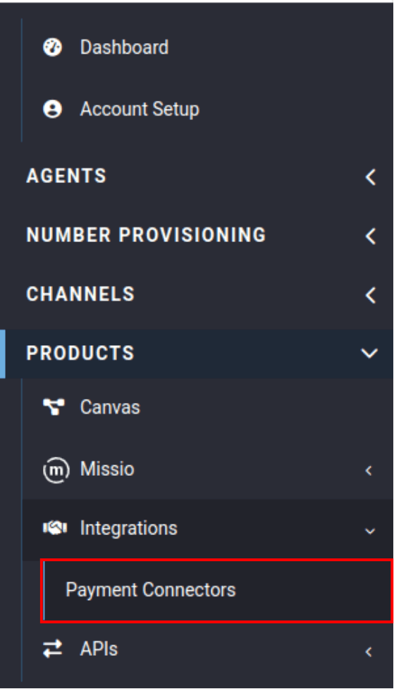 Pay Connector Location in the Voxtelesys Portal Sidebar