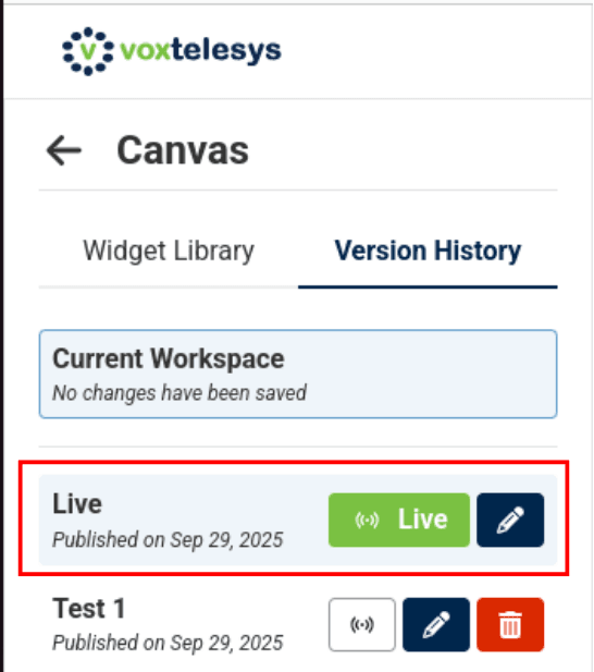 Image of version history location of live flow in flow builder workspace
