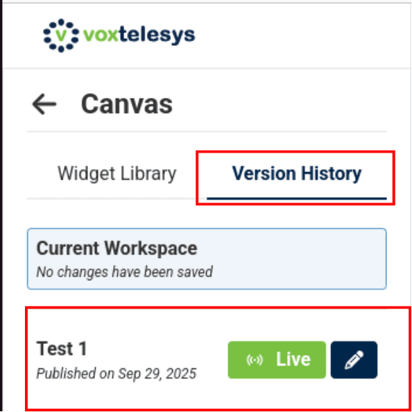 Image of version history location in flow builder workspace