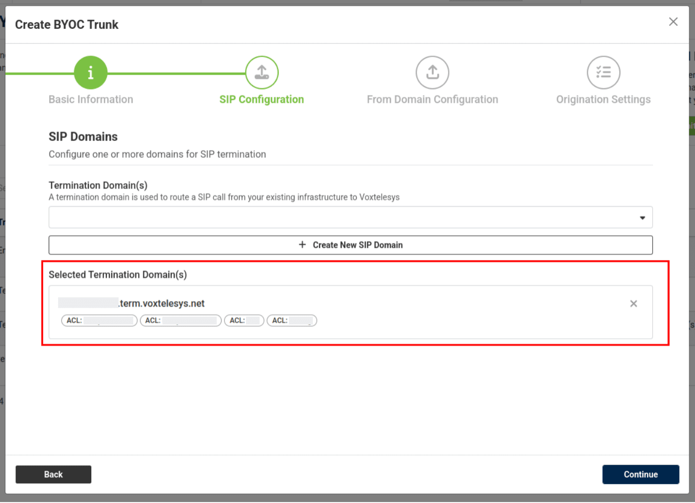 selected termination domains box