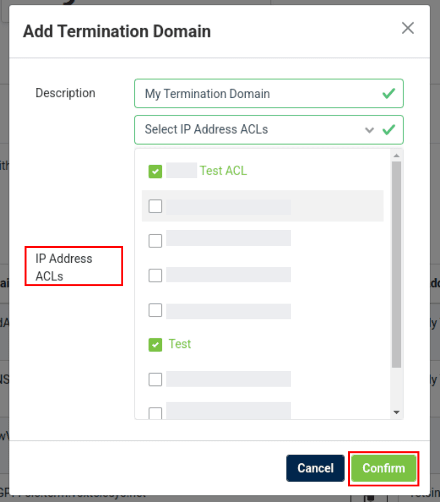 select IP Address ACLs drop-down