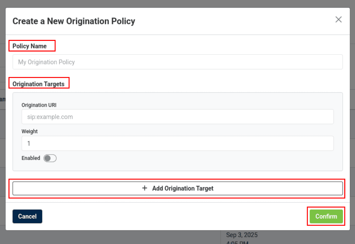 add new origination policy configuration settings