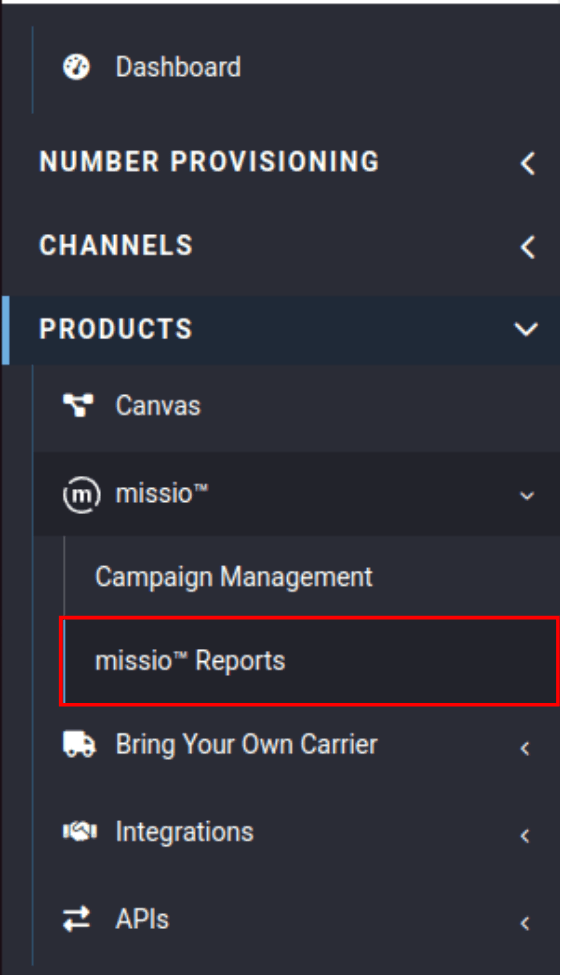 missio reports tab in the portal navigation sidebar
