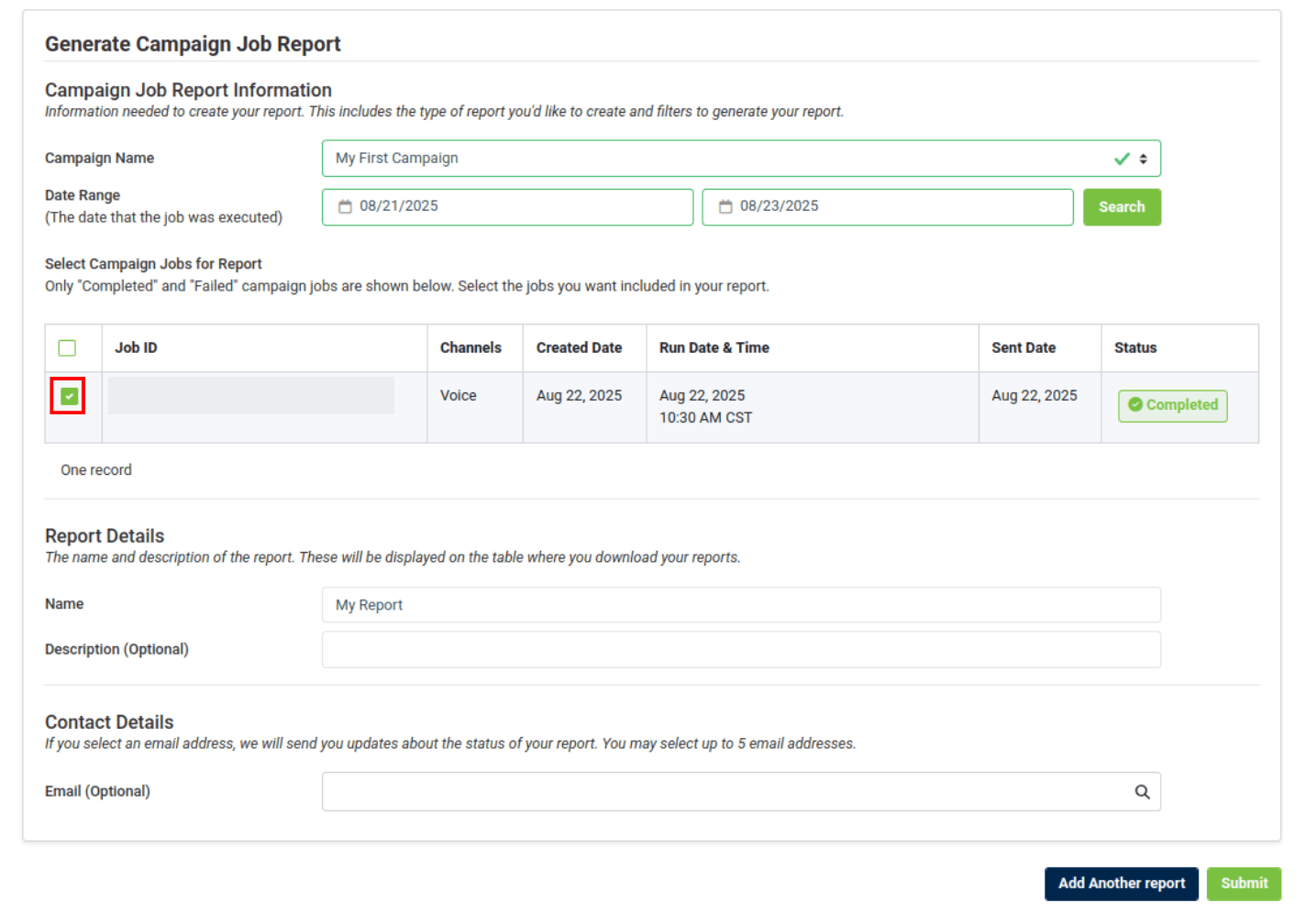 select campaign jobs for report