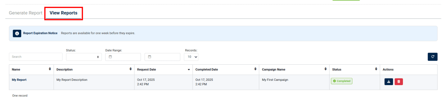 view reports toggle in the Missio reports tab