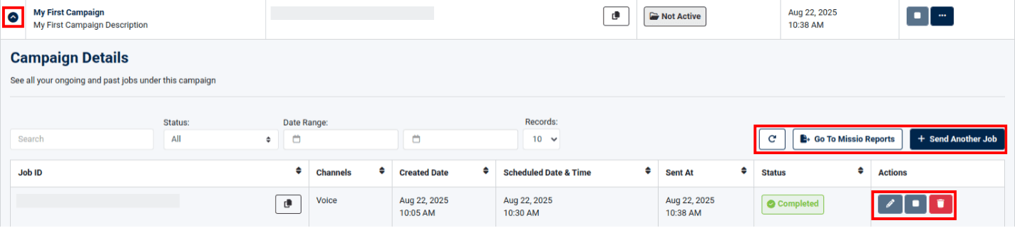 campaign details drop-down