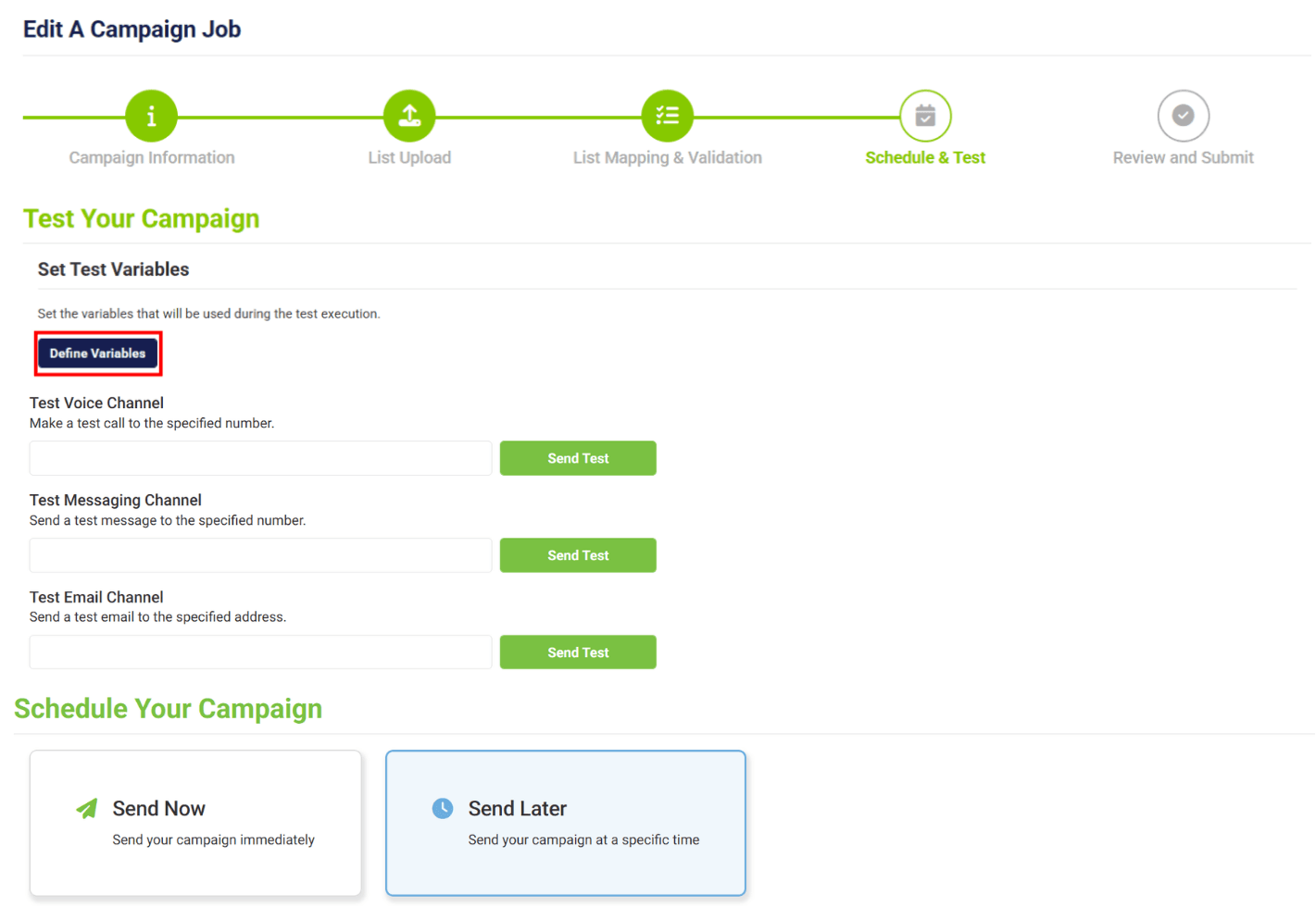 testing with variables to set