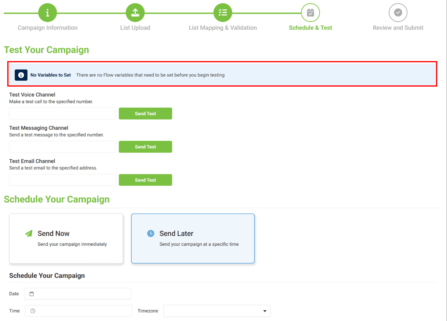test box with no variables to set