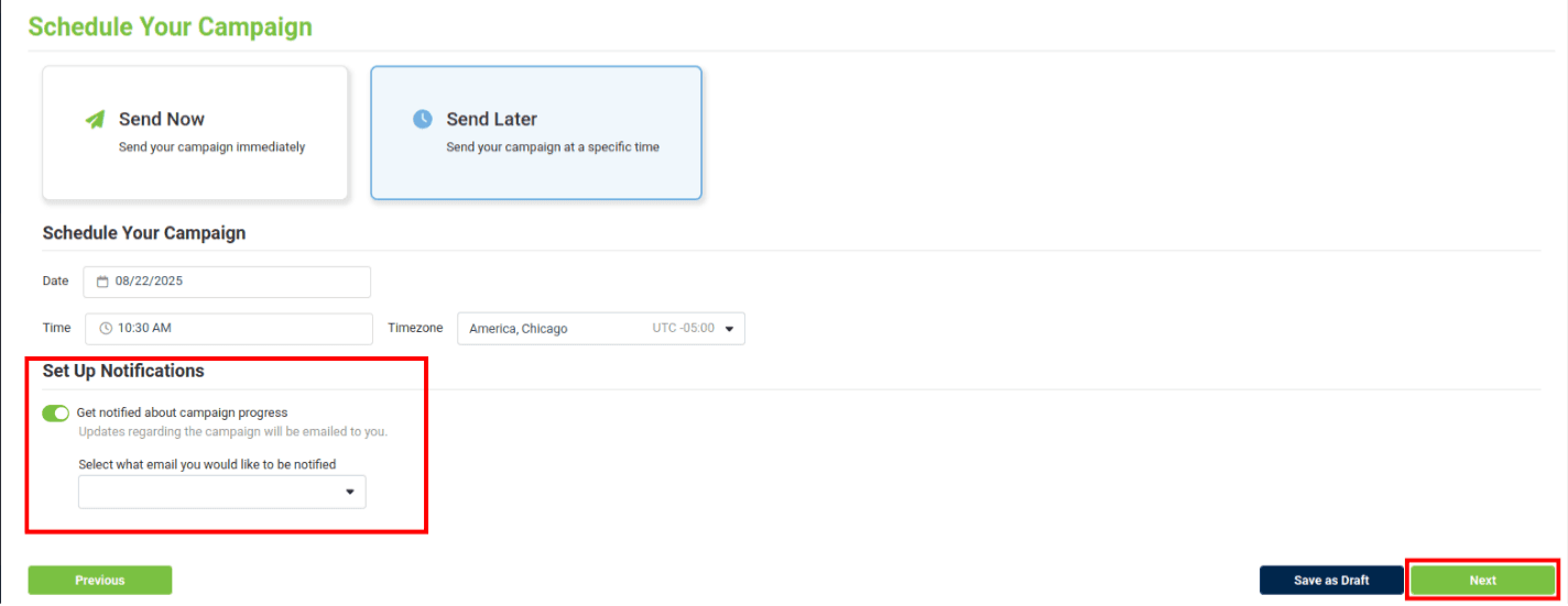 set up notifications section