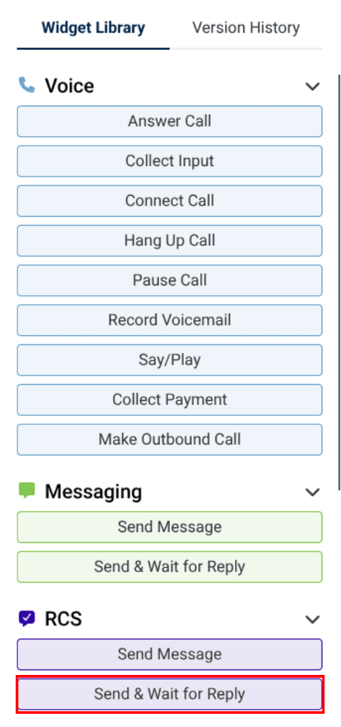 rcs send & wait widget in the widget library
