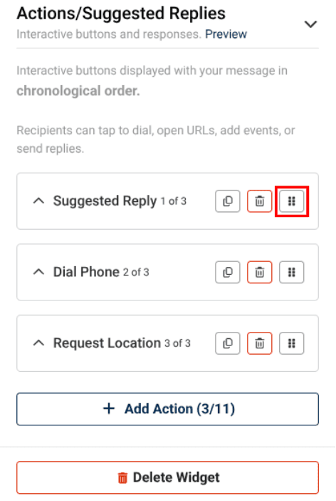 actions in the send & wait widget with a red box over the move button