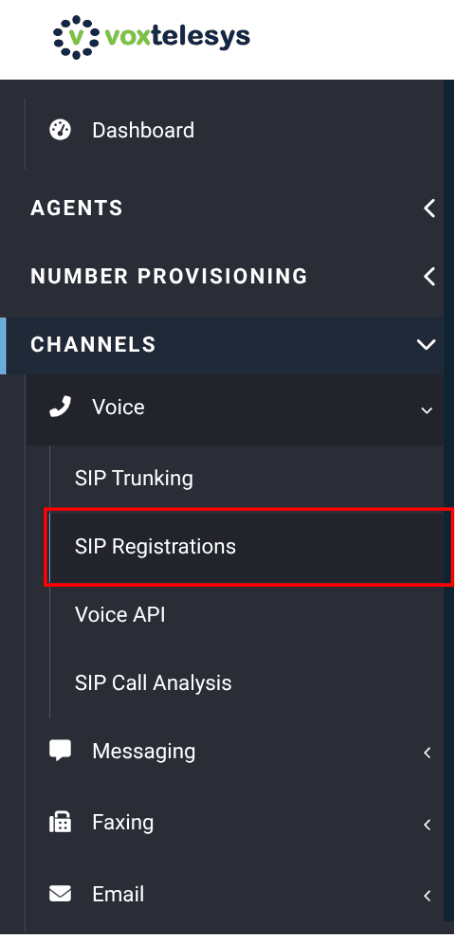 SIP registrations in the portal navigation bar