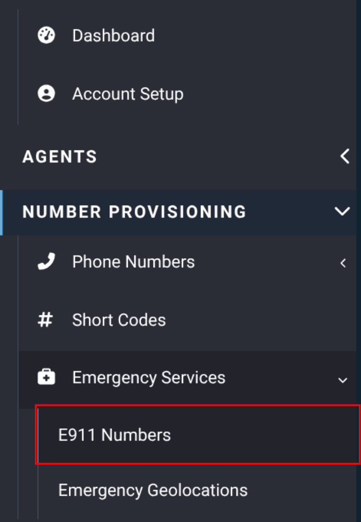 e911 number on the portal sidebar