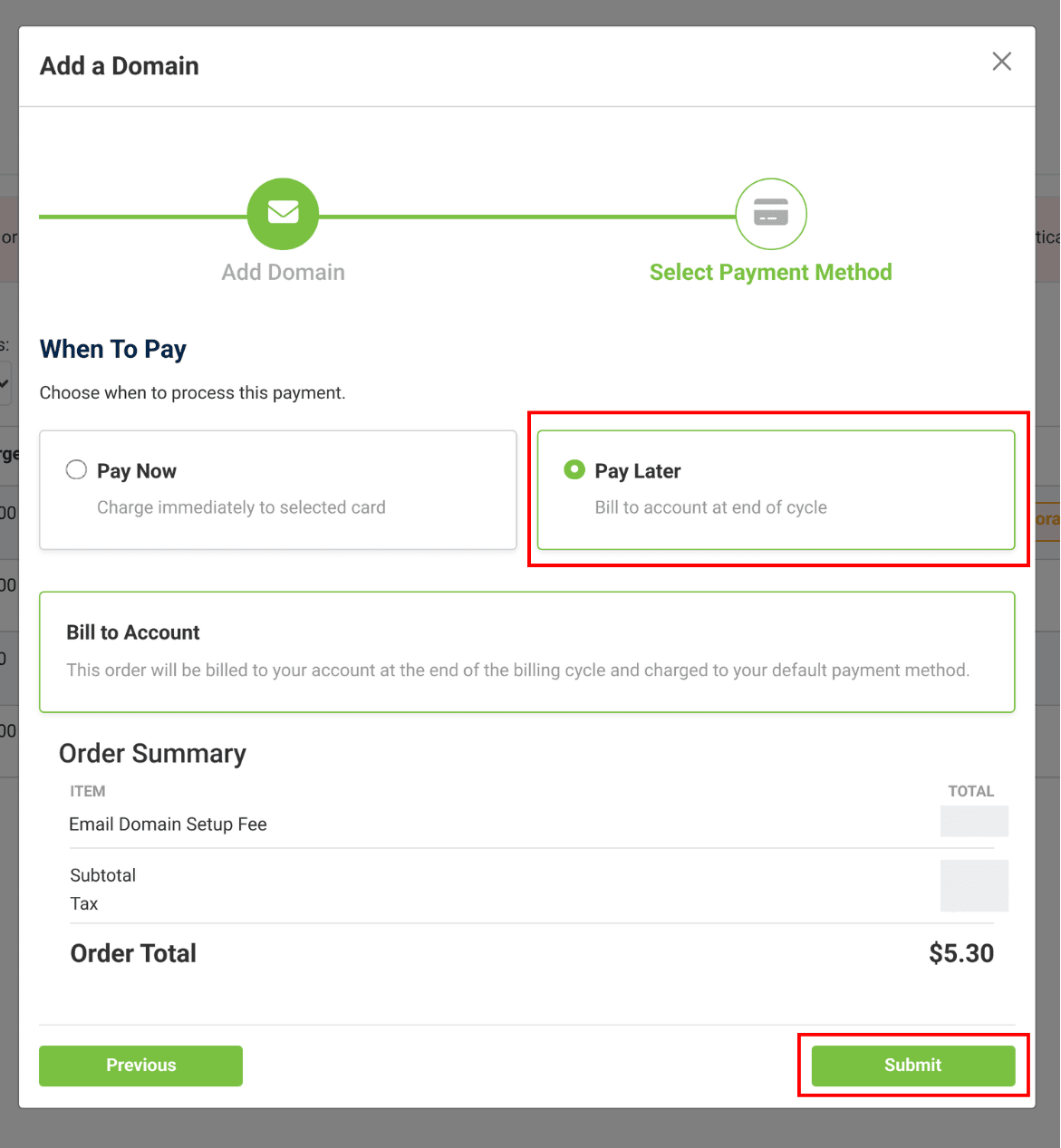 confrim and submit email domain page