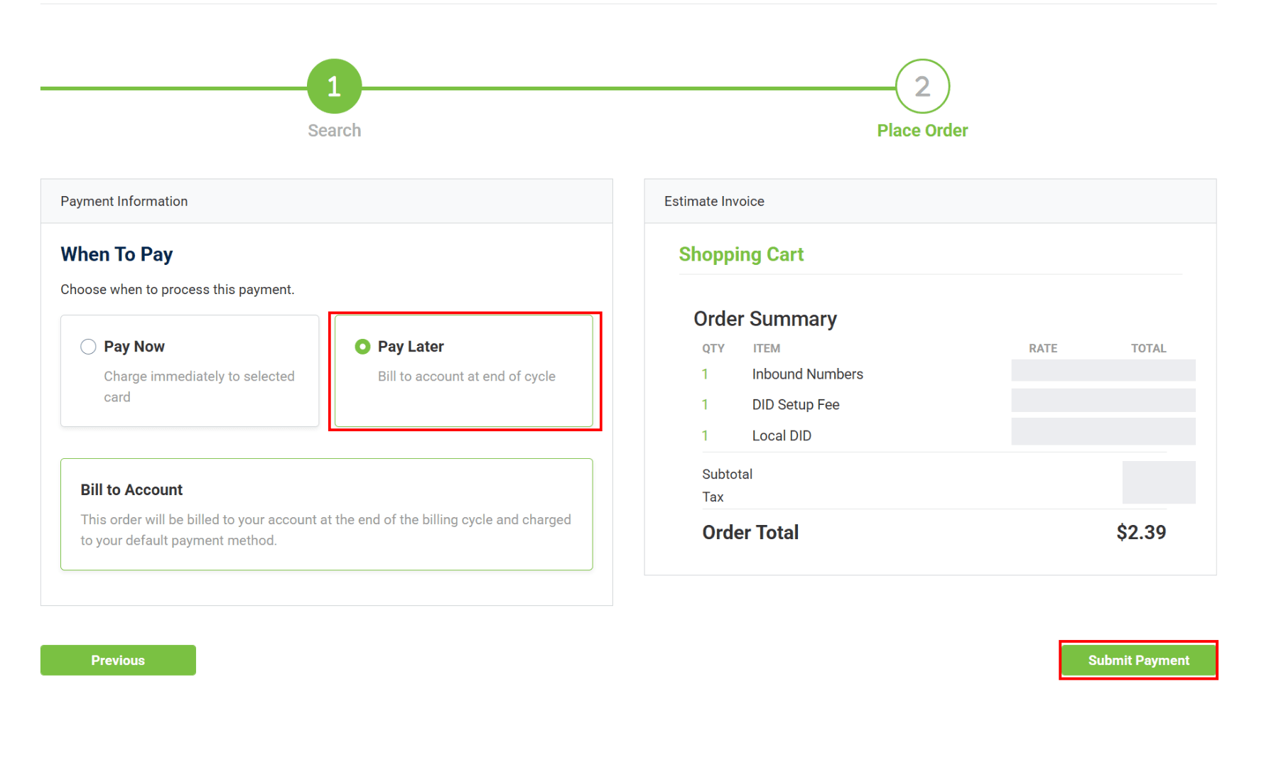 payment method field