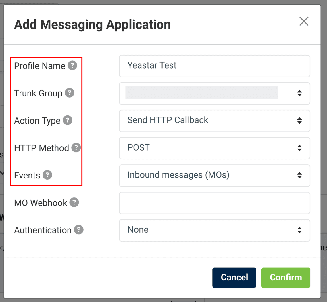messaging application modal