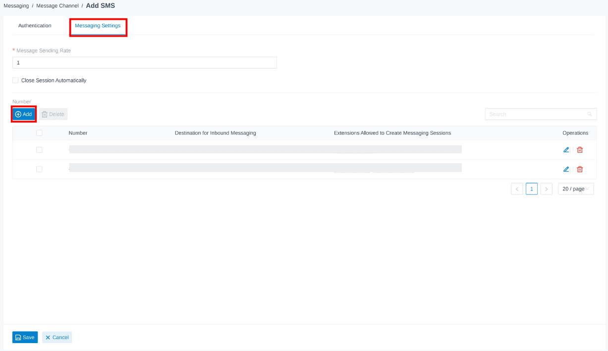 yeastar message settings
