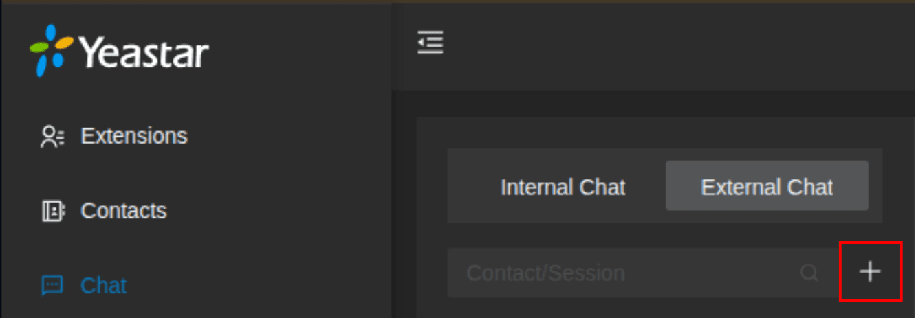 box around plus button to start an external session in Yeastar