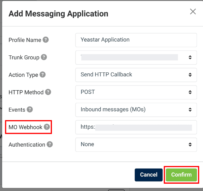 messaging application modal