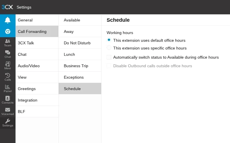 call forwarding tab in 3CX