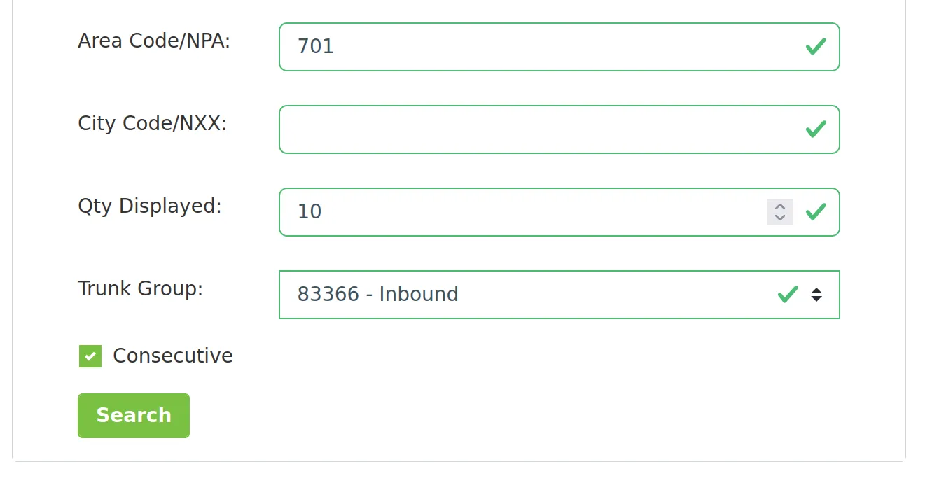 additonal DID search setting fields