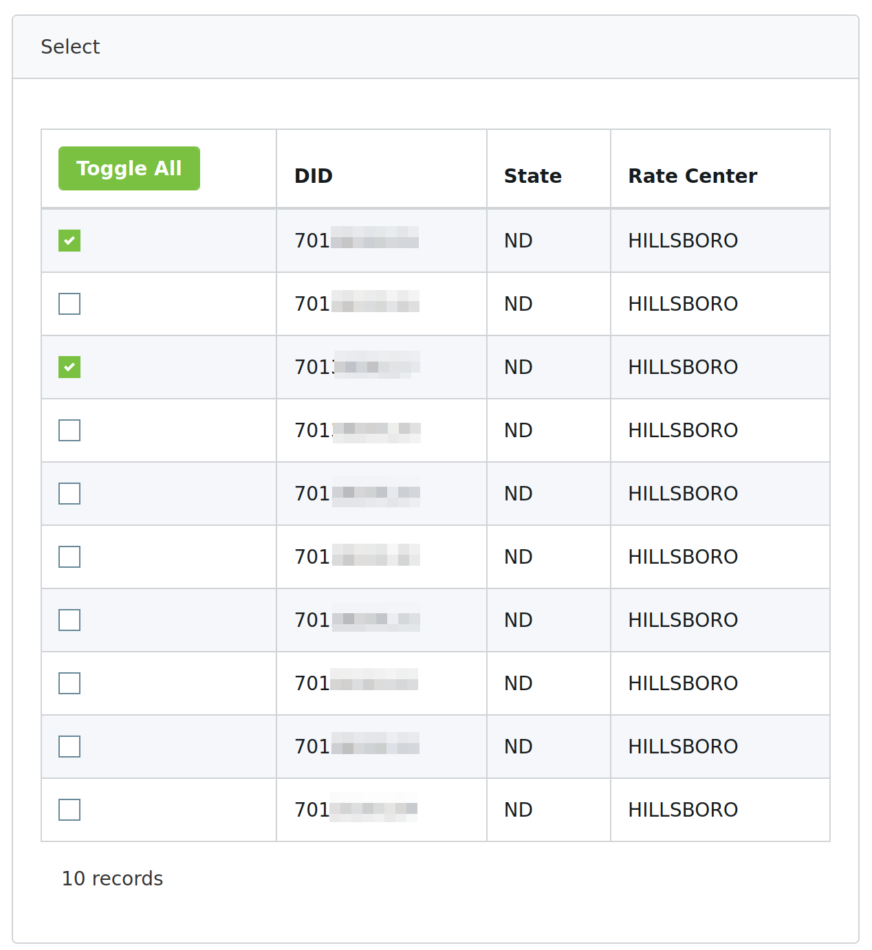 phone number selection field on the right side of the screen