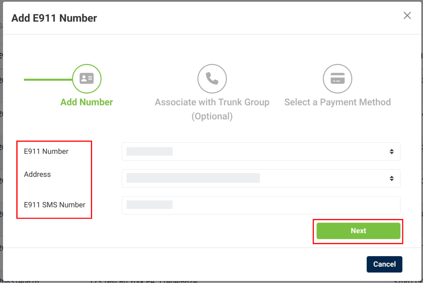 enter e911 information in portal
