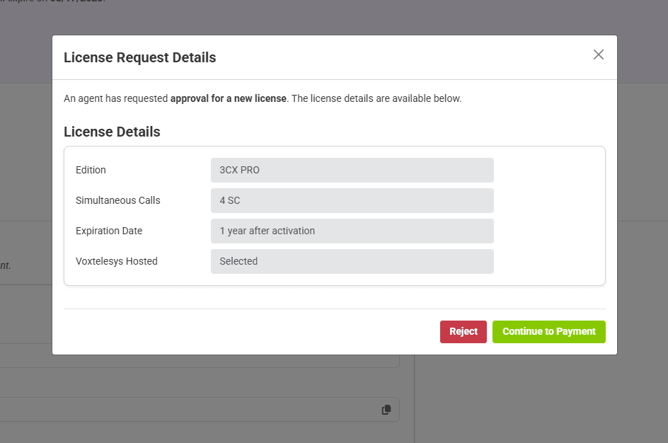 customer facing licence request details
