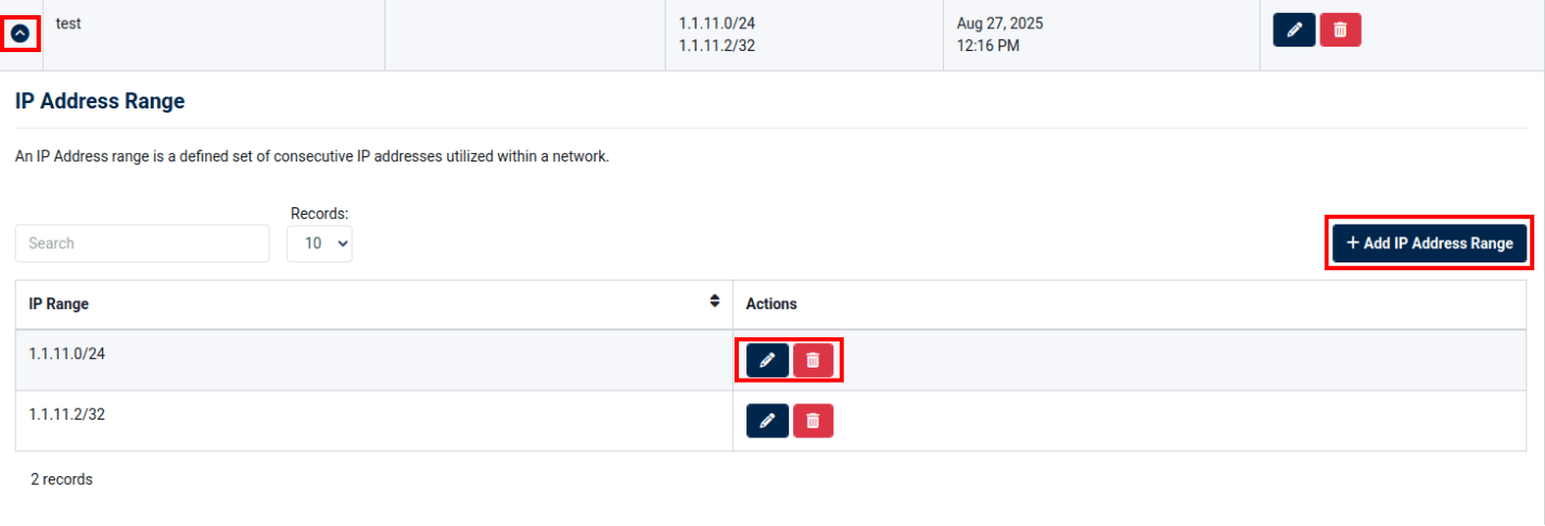 IP address range drop-down