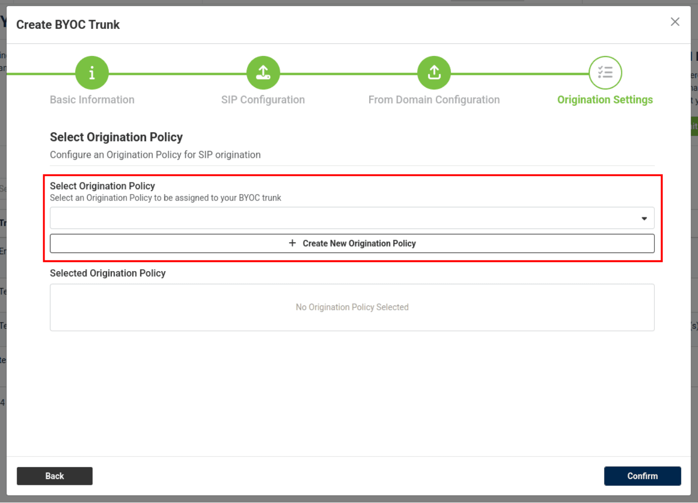 select orgination policy