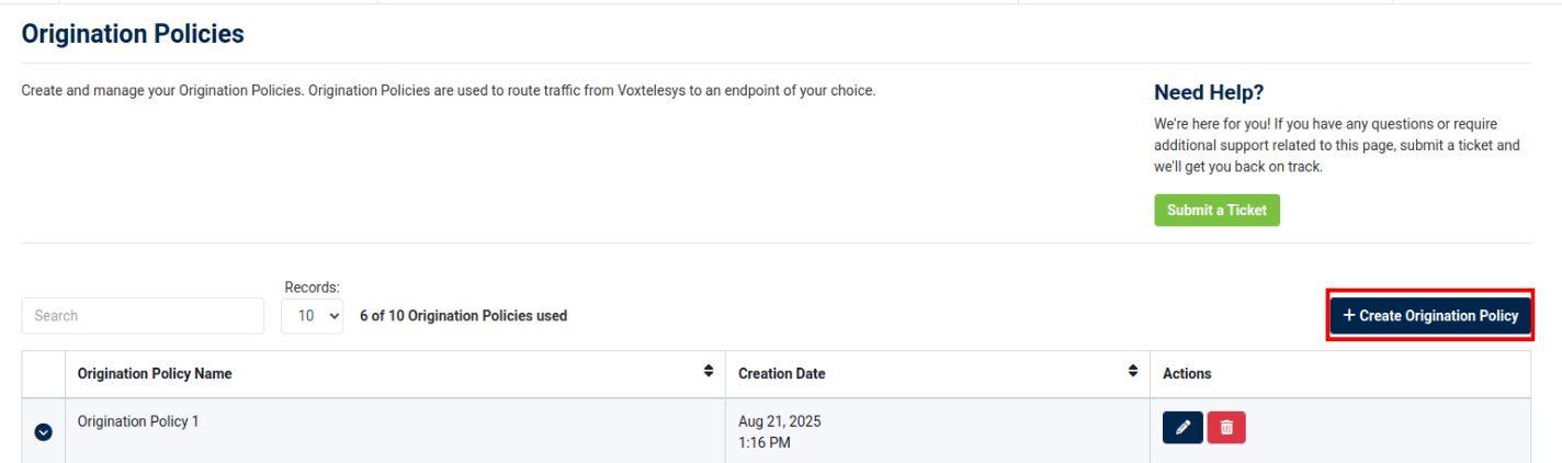 add origination policy button